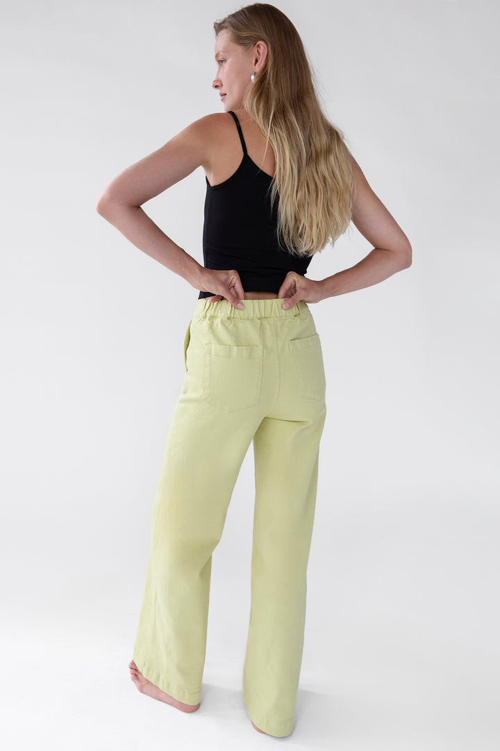 LONG LENGTH TWILL WIDE LEG PANT in Beechnut Green — alternate angle