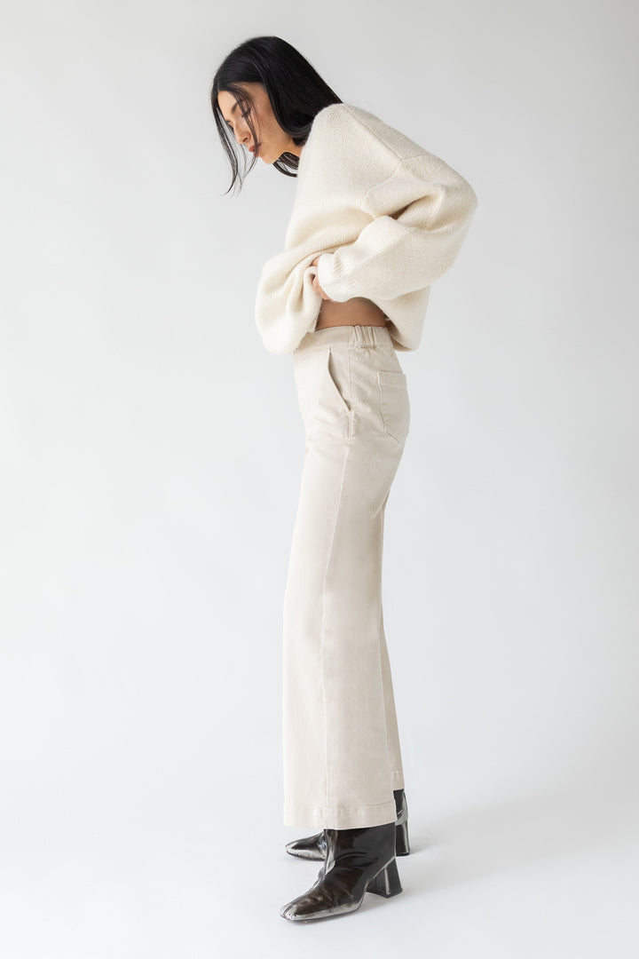 LONG LENGTH TWILL WIDE LEG PANT in Oatmeal — alternate angle