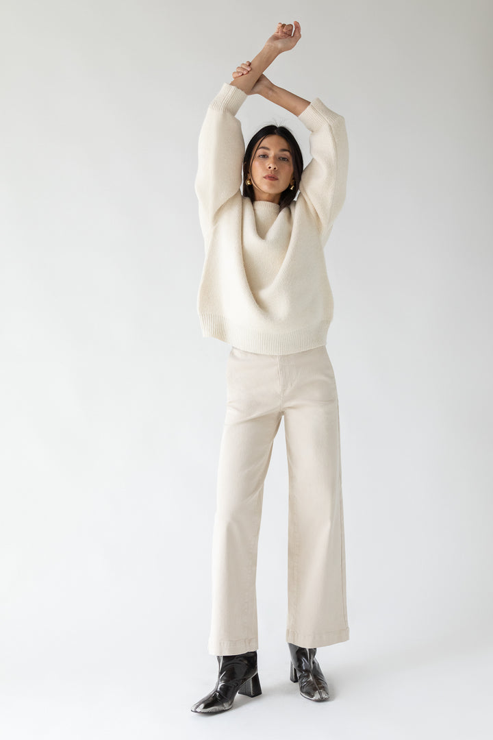 LONG LENGTH TWILL WIDE LEG PANT in Oatmeal — alternate angle