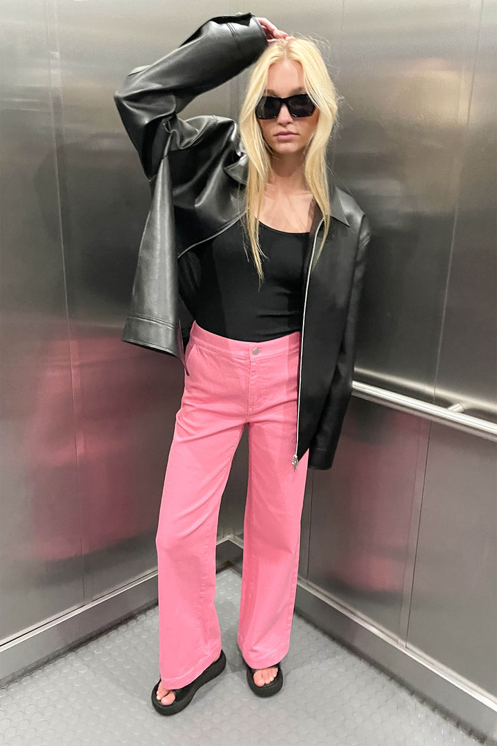 LONG LENGTH TWILL WIDE LEG PANT in Pink Carnation — alternate angle