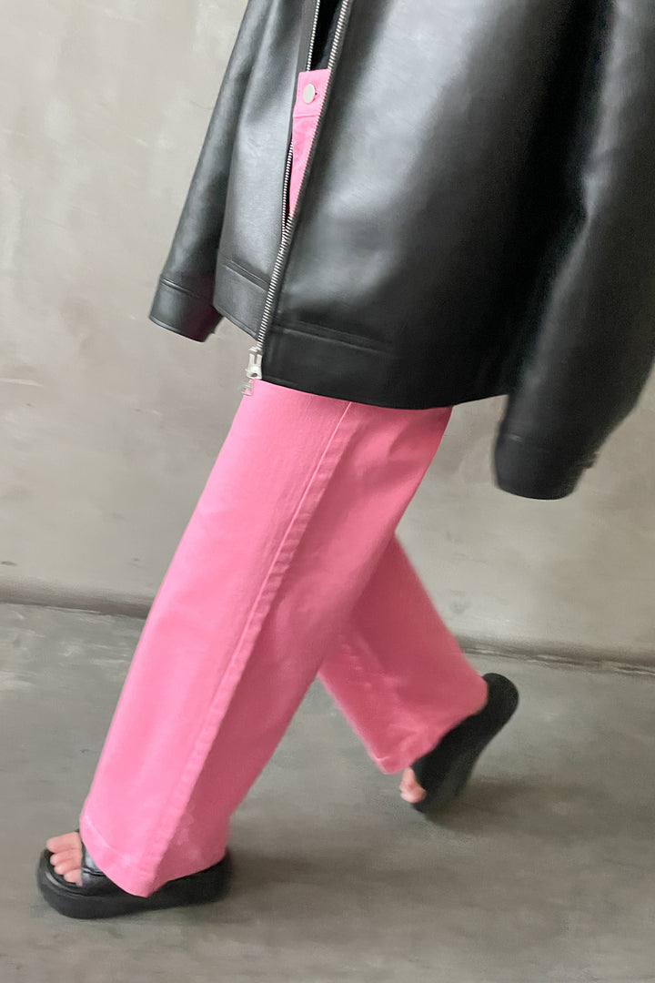 LONG LENGTH TWILL WIDE LEG PANT in Pink Carnation — alternate angle