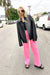 Long length twill wide leg pant in pink carnation — main image