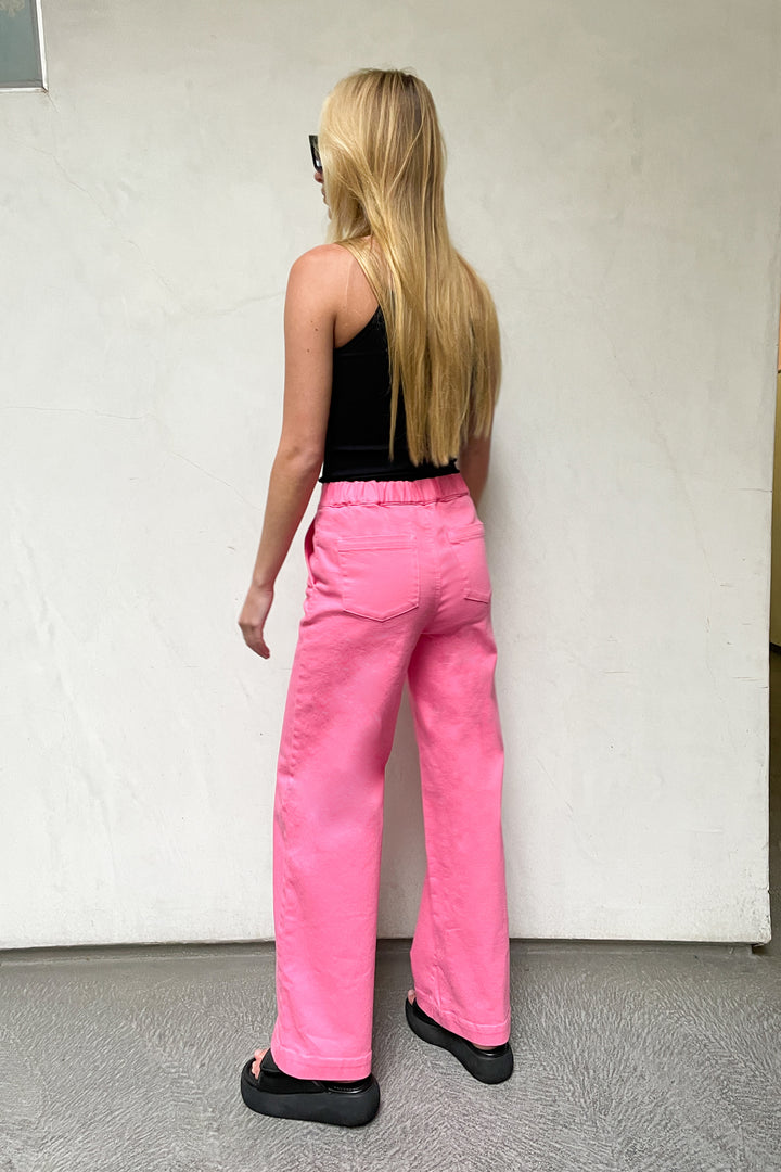 LONG LENGTH TWILL WIDE LEG PANT in Pink Carnation — alternate angle