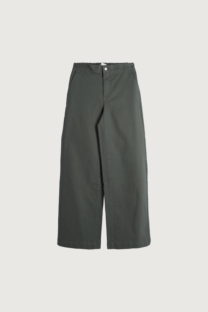 LONG LENGTH TWILL WIDE LEG PANT in Thyme — alternate angle