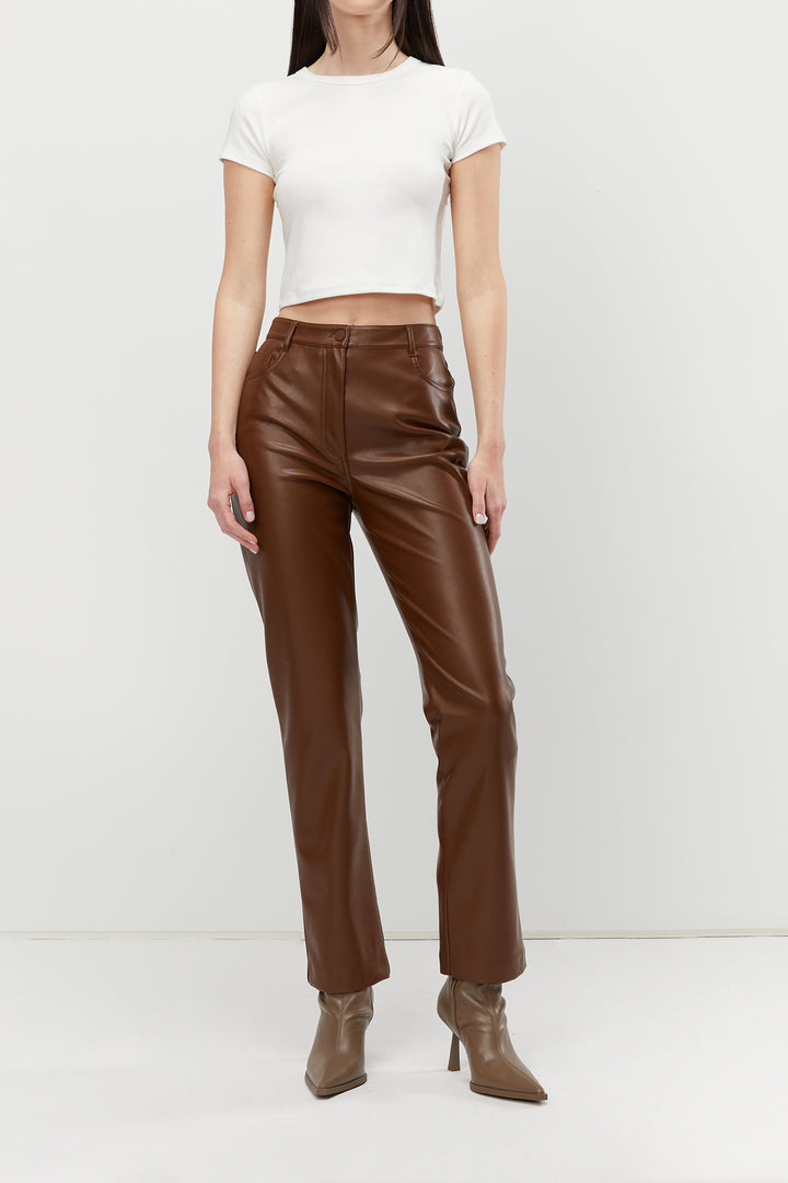 SLIM FIT VEGAN LEATHER PANT in Fudge — alternate angle