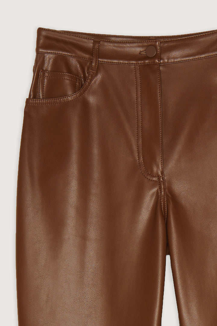 SLIM FIT VEGAN LEATHER PANT in Fudge — alternate angle