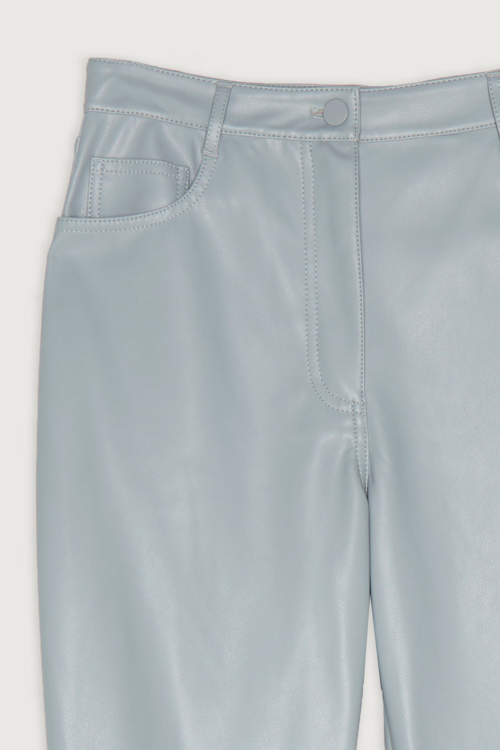 SLIM FIT VEGAN LEATHER PANT in Misty Blue — alternate angle