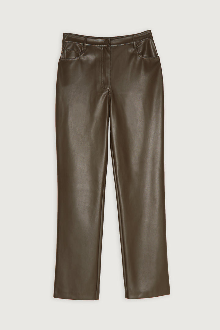 SLIM FIT VEGAN LEATHER PANT in Turkish Coffee — alternate angle