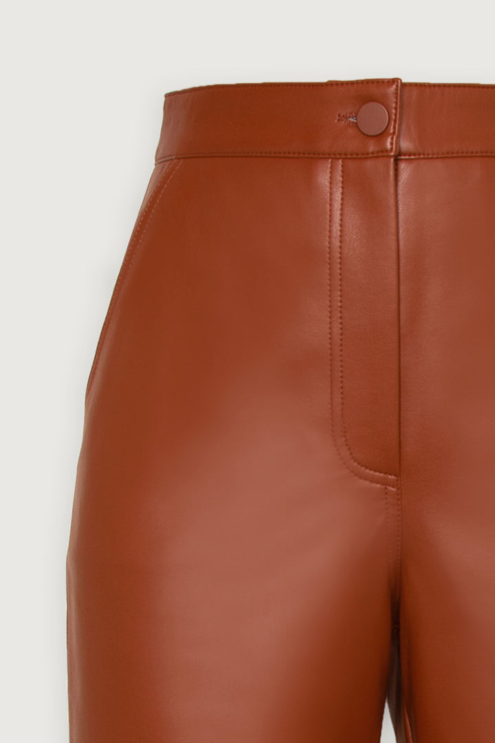 STRAIGHT LEG VEGAN LEATHER PANT in Brandy Brown — alternate angle