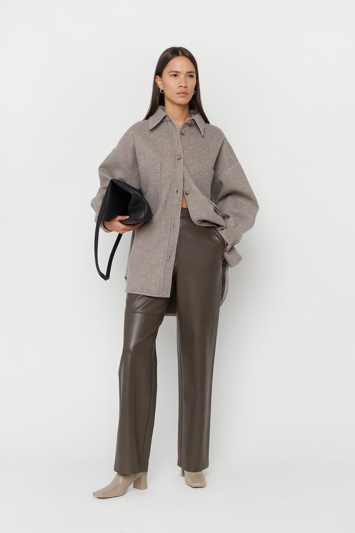 STRAIGHT LEG VEGAN LEATHER PANT in Turkish Coffee — alternate angle