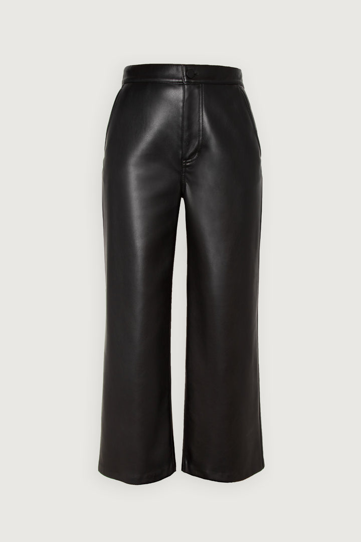 STRAIGHT LEG VEGAN LEATHER PANTS in Black — alternate angle