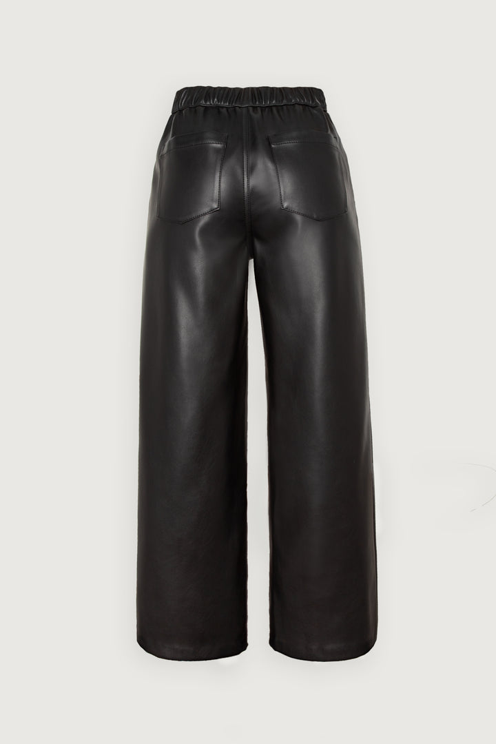 STRAIGHT LEG VEGAN LEATHER PANTS in Black — alternate angle