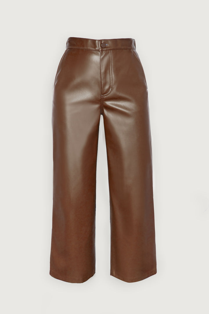 STRAIGHT LEG VEGAN LEATHER PANTS in Fudge — alternate angle