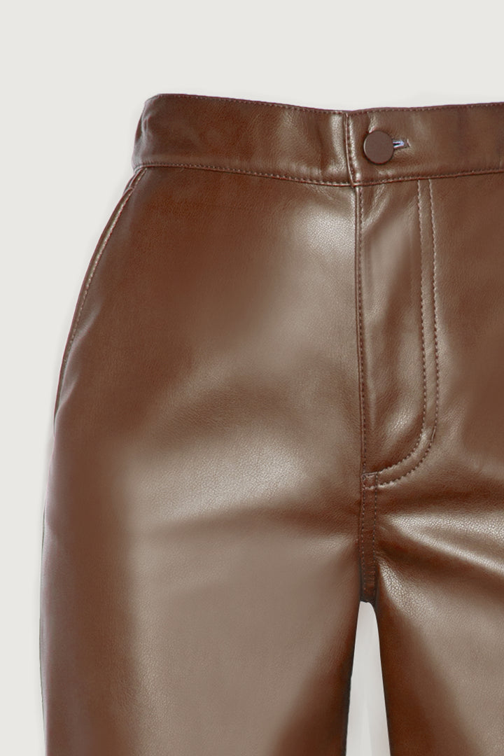 STRAIGHT LEG VEGAN LEATHER PANTS in Fudge — alternate angle