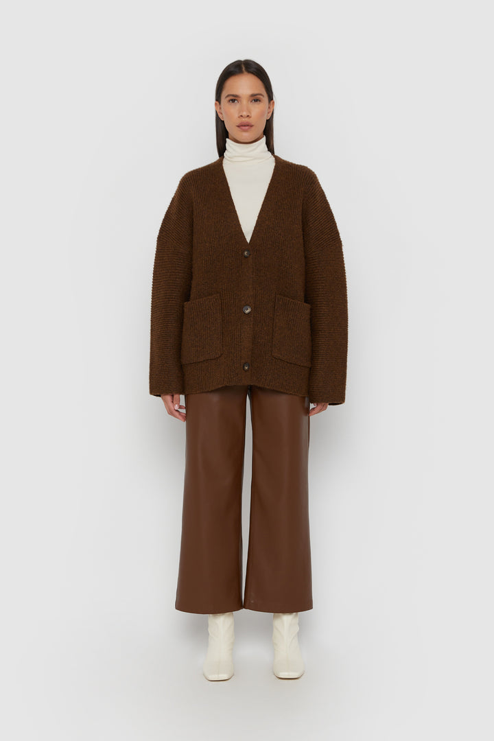 STRAIGHT LEG VEGAN LEATHER PANTS in Fudge — alternate angle