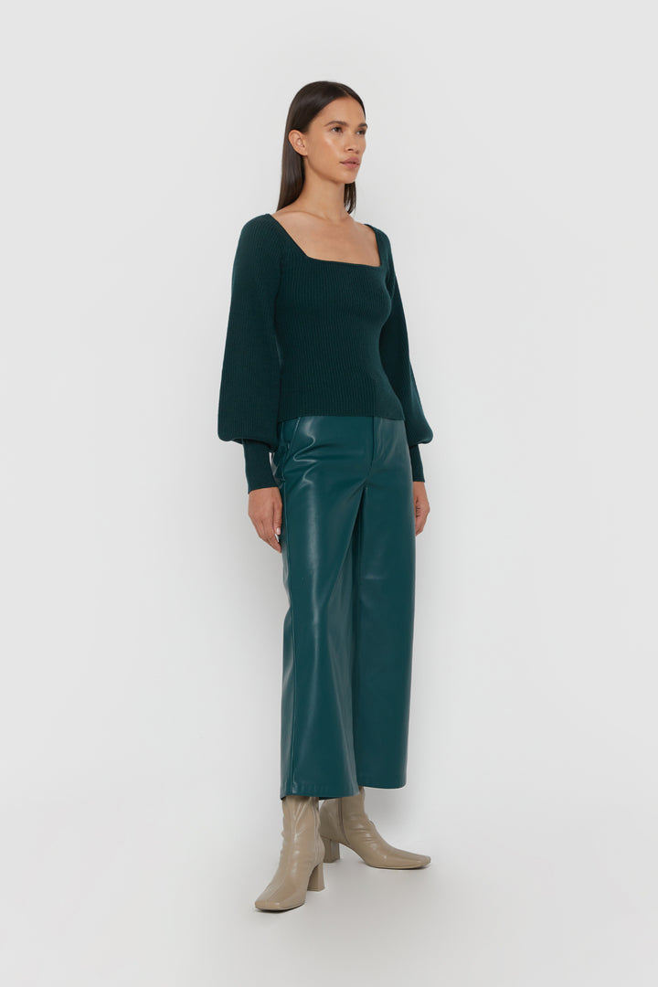 STRAIGHT LEG VEGAN LEATHER PANTS in Seamoss — alternate angle