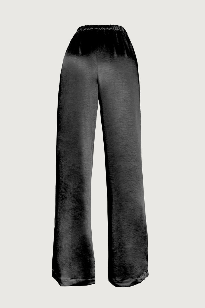 SATIN PANTS WITH FRONT SLITS in Black — alternate angle