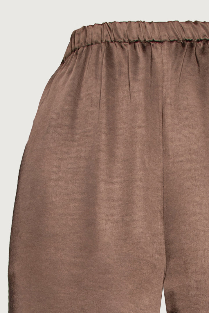 SATIN PANTS WITH FRONT SLITS in Chocolate Brown — alternate angle