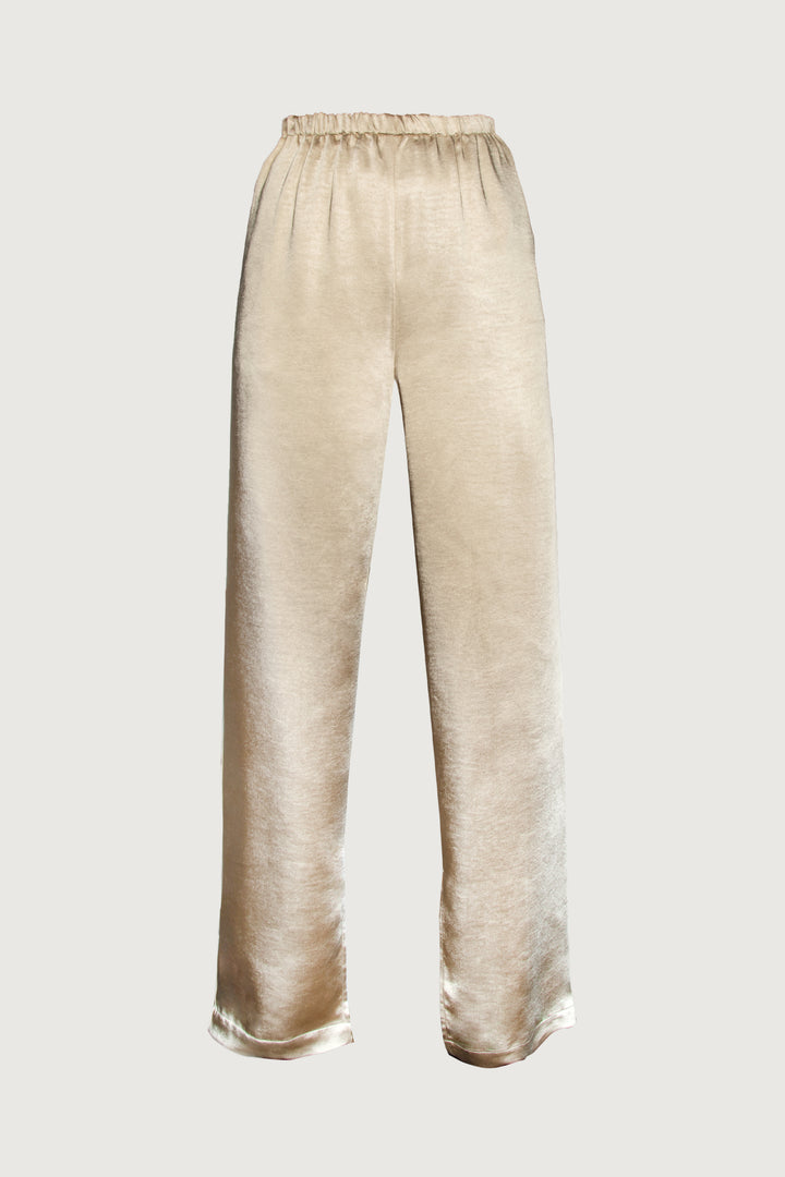 SATIN PANTS WITH FRONT SLITS in Pale Khaki — alternate angle