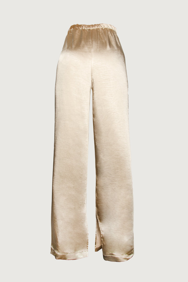 SATIN PANTS WITH FRONT SLITS in Pale Khaki — alternate angle