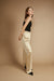 Satin pants with front slits in pale khaki — main image