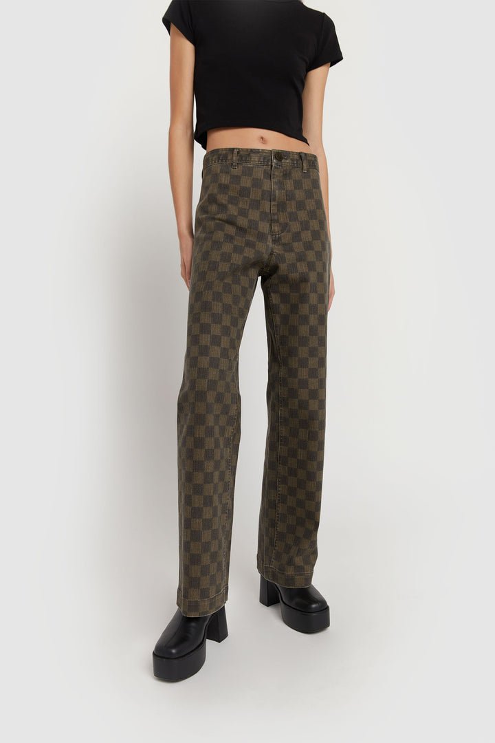 TWILL CHECKER PANT in Beech Turkish Coffee — alternate angle