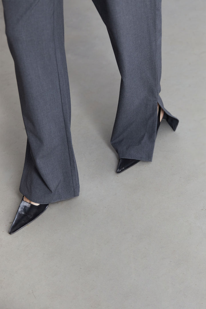 STRAIGHT LEG PANT WITH SIDE SLITS in Charcoal — alternate angle