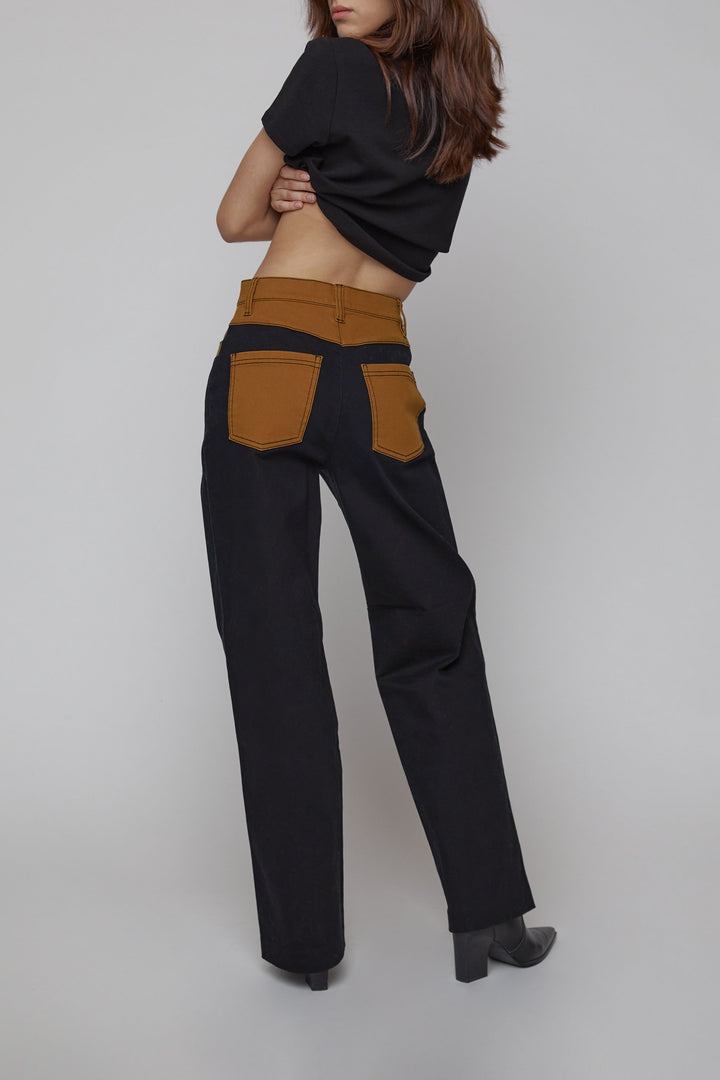 COLOUR BLOCK TWILL PANT in Black Bronze Brown — alternate angle