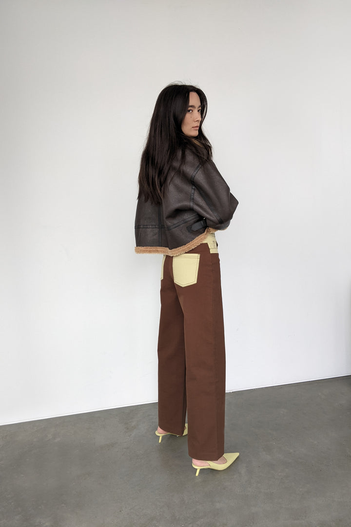 COLOUR BLOCK TWILL PANT in Fudge Algae — alternate angle
