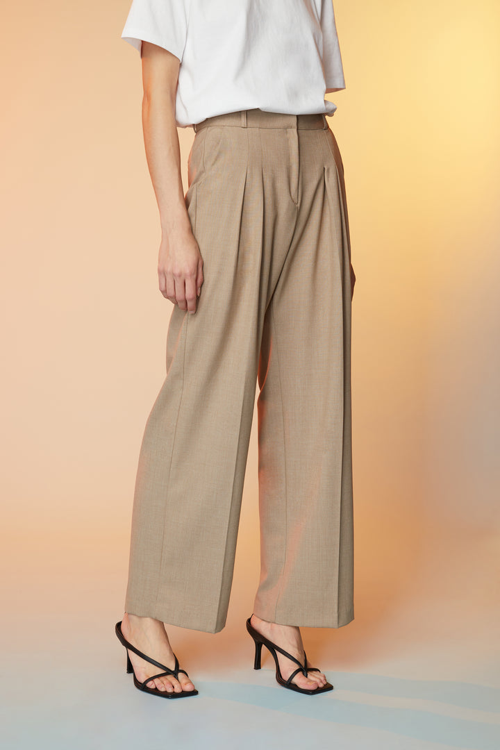 STRAIGHT LEG PANT WITH PLEATS in Taupe — alternate angle