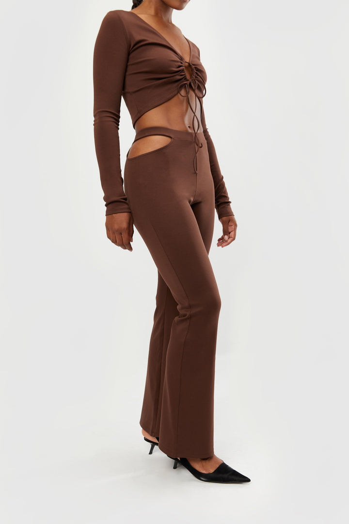 SIDE CUT-OUT PANTS in Chicory Coffee — alternate angle
