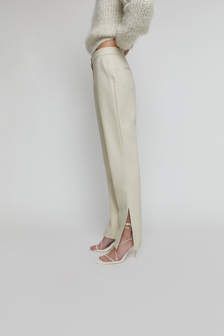 VEGAN LEATHER PANT WITH SIDE SLIT in Almond Milk — alternate angle
