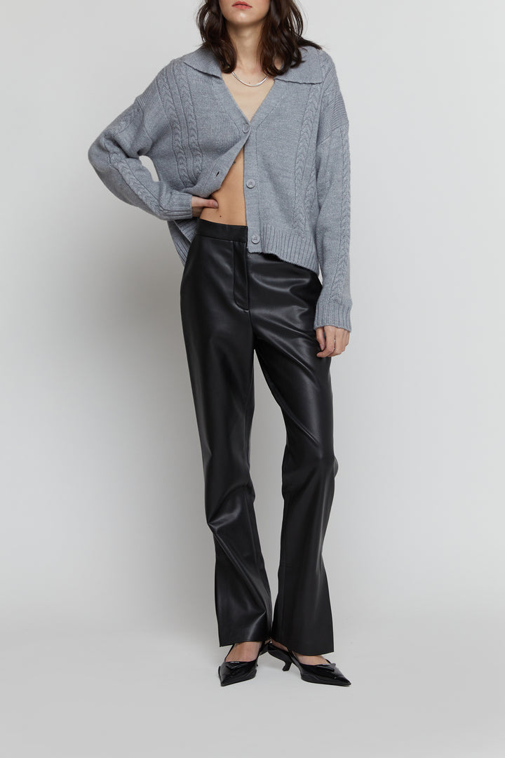 VEGAN LEATHER PANT WITH SIDE SLIT in Black — alternate angle