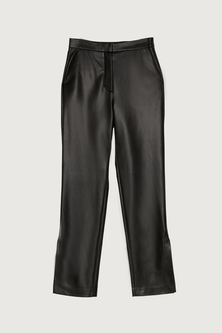VEGAN LEATHER PANT WITH SIDE SLIT in Black — alternate angle
