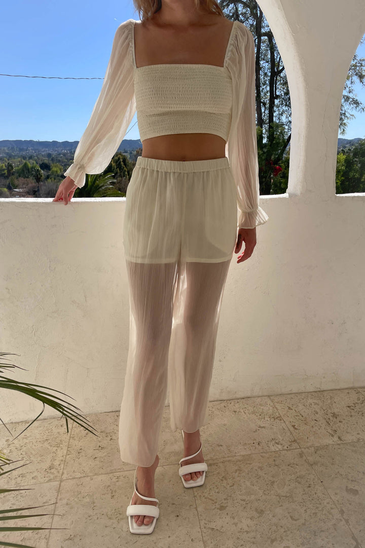 SHEER CRINKLED STRAIGHT LEG PANT in Seedpearl — alternate angle