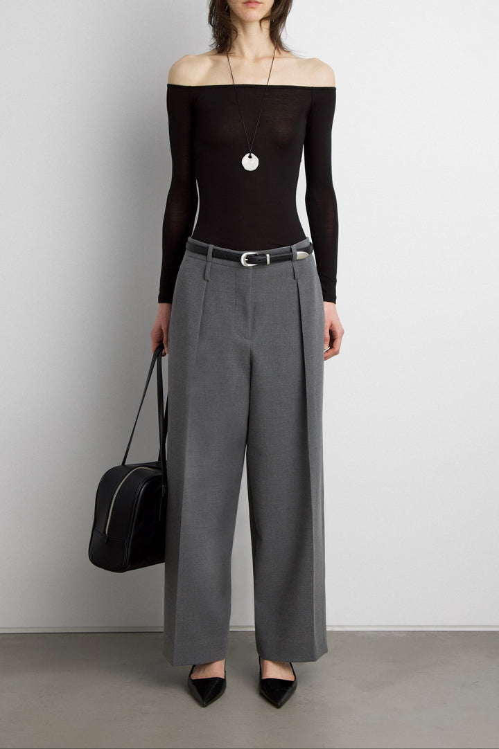 WIDE LEG TROUSER WITH DOUBLE BELT DETAIL in Medium Heather Grey — alternate angle
