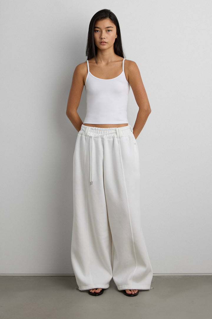 WIDE LEG SWEATPANT WITH DRAWSTRING in Ivory — alternate angle