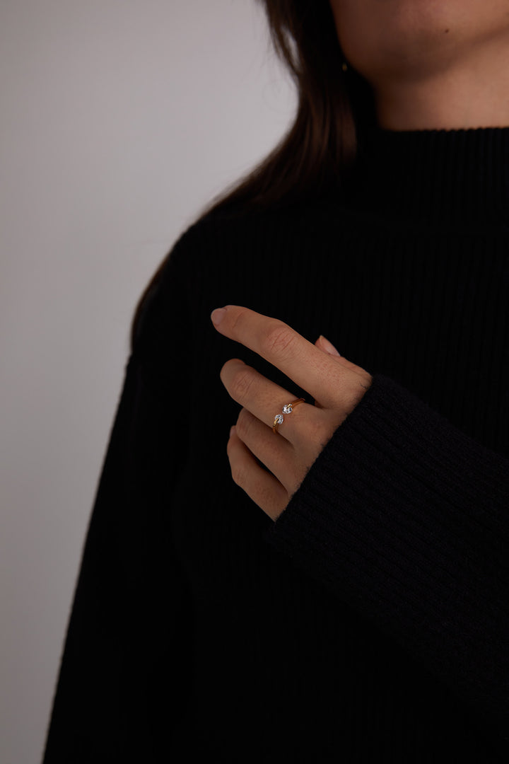HEART ZIRCONIA OPEN RING in Gold — alternate angle
