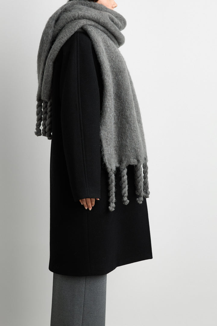 WOOL BLEND SCARF WITH TASSEL in HEATHER CHARCOAL GREY — alternate angle