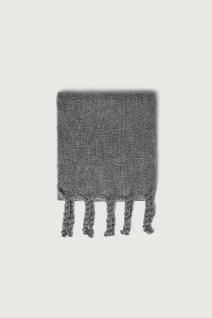 WOOL BLEND SCARF WITH TASSEL in HEATHER CHARCOAL GREY — alternate angle