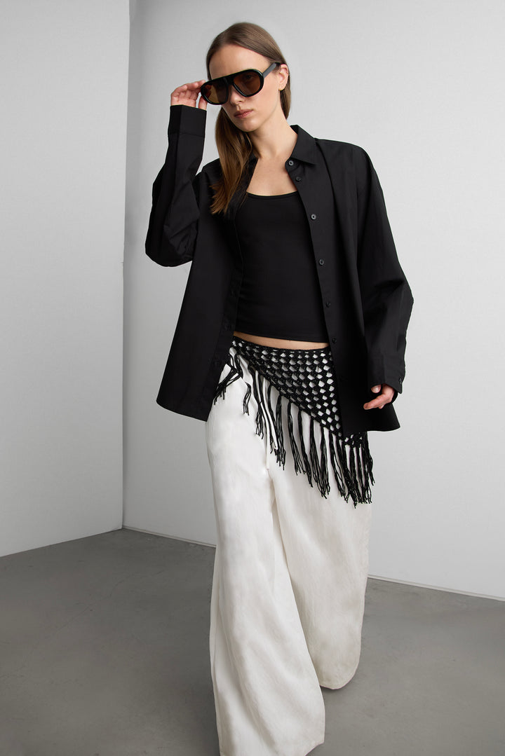 CROCHET FRINGE SCARF in Black — alternate angle