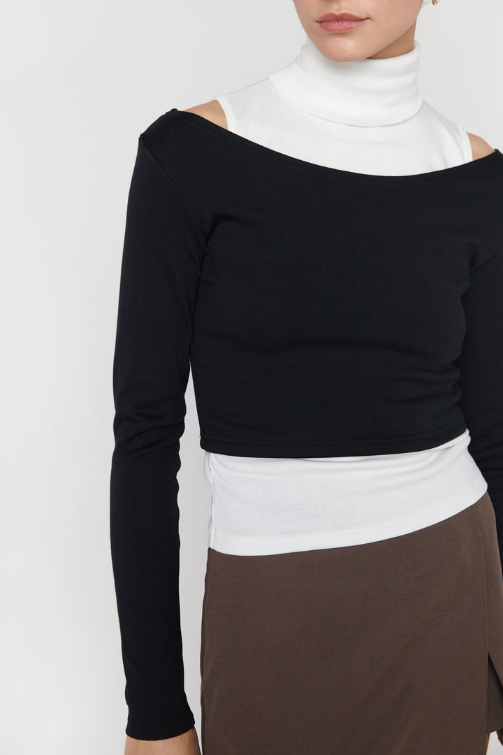LAYERED TEE AND LONG SLEEVE TOP in Black — alternate angle