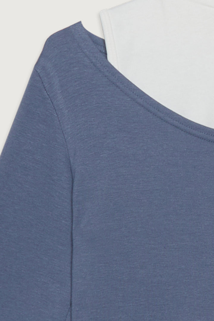 LAYERED TEE AND LONG SLEEVE TOP in Blue Grey — alternate angle