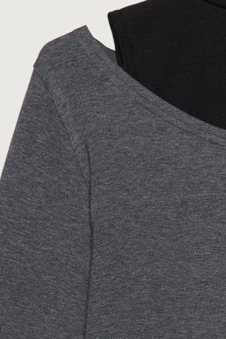 LAYERED TEE AND LONG SLEEVE TOP in GREY — alternate angle