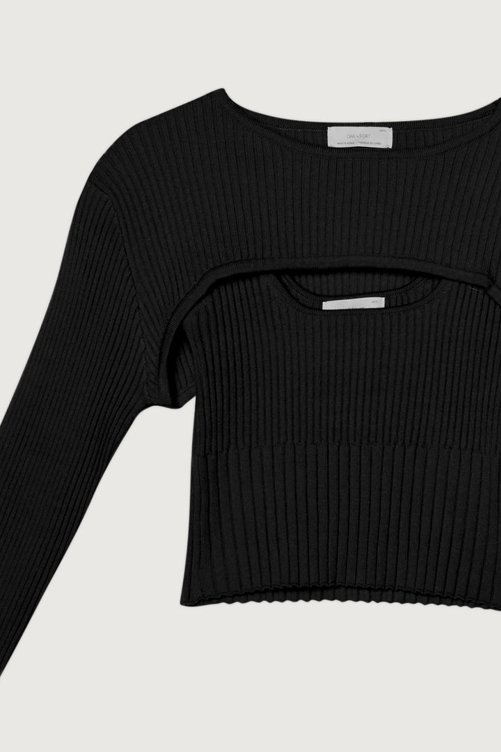 LAYERED LONG SLEEVE AND CROPPED TANK SET in Black — alternate angle