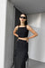 Open back tank and cargo midi skirt set in black — main image