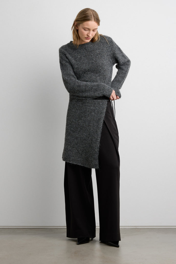 WOOL BLEND SWEATER AND WRAP SKIRT SET in Charcoal — alternate angle