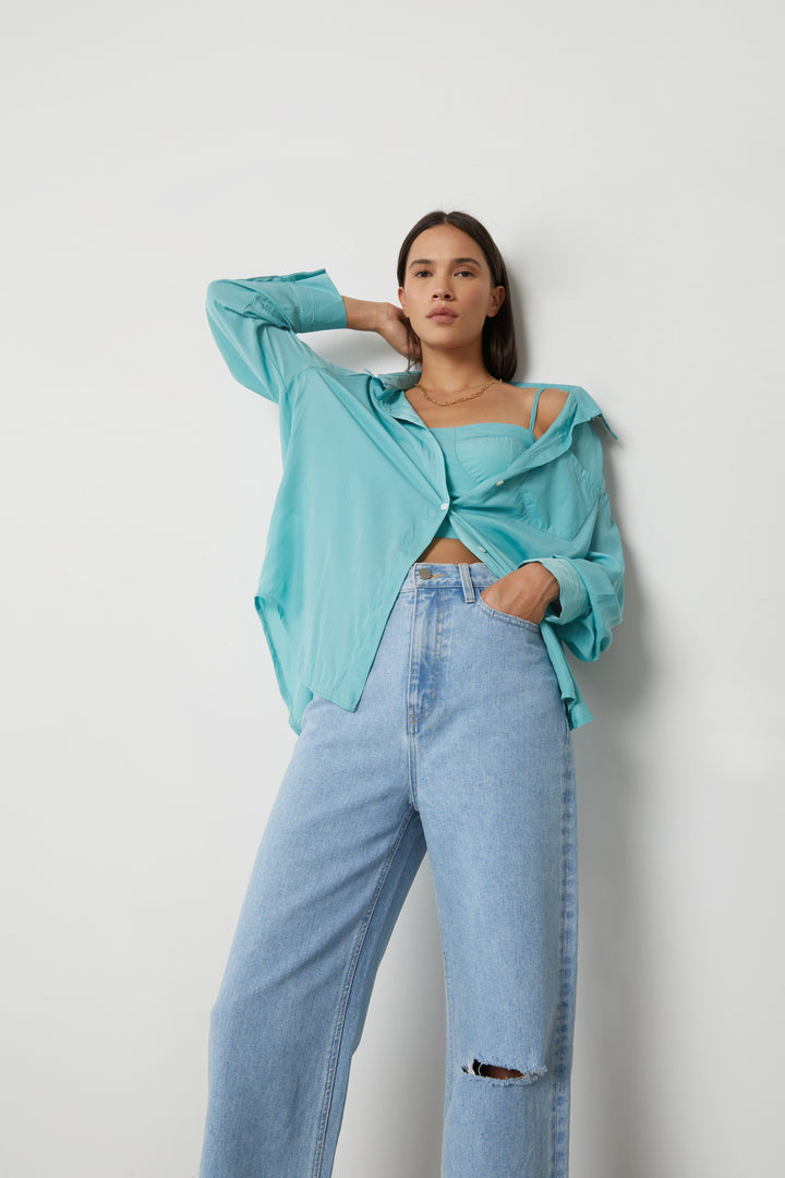 BUSTIER TANK AND OVERSIZED SHIRT SET in Seafoam — alternate angle