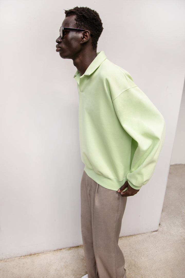 COLLARED SWEATSHIRT in Pale Green — alternate angle
