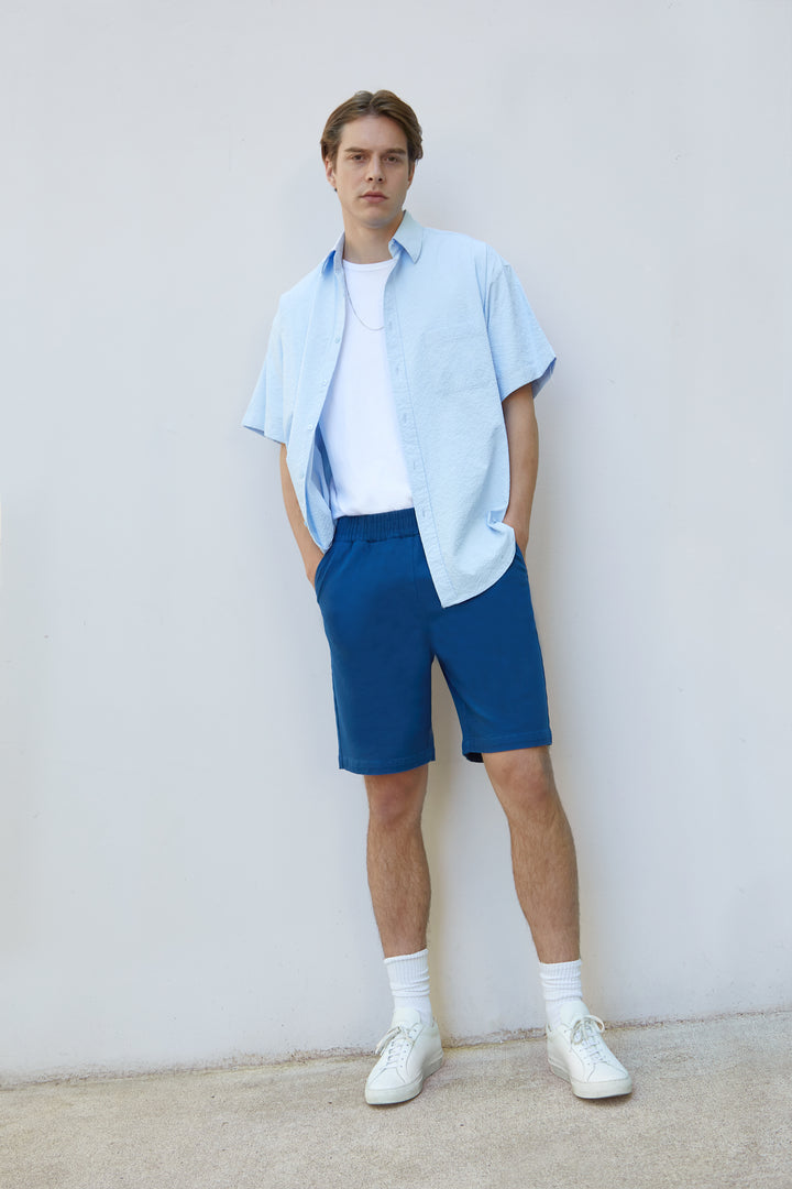 SHORT SLEEVE SHIRT WITH POCKET in Light Blue — alternate angle